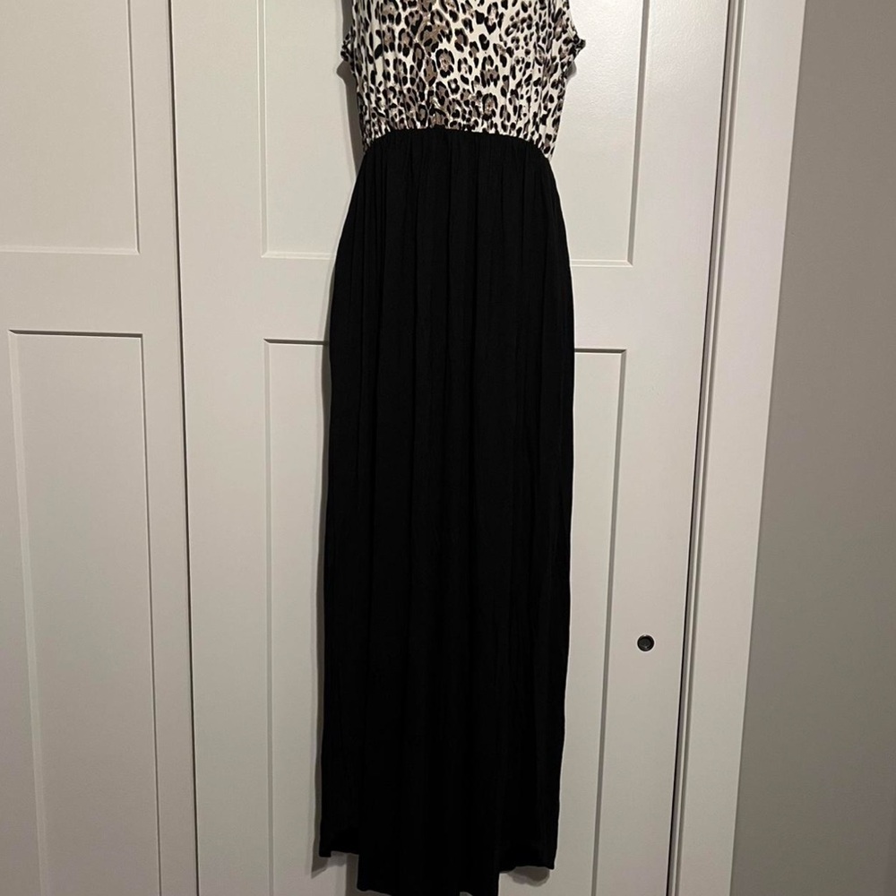 Two tone Black Leopard Print Casual Long Maxi Dress sz L